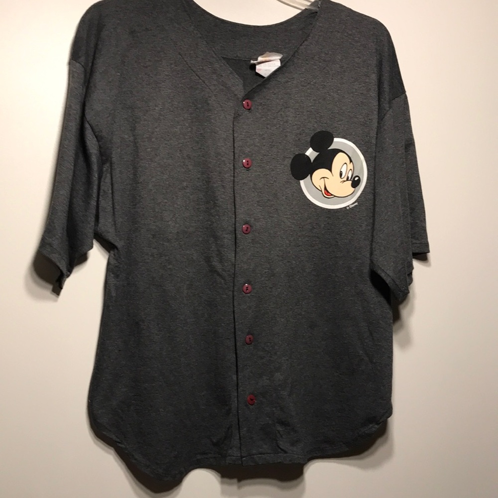 Mickey Mouse Charcoal Gray Button-Up Baseball Shirt